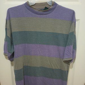 Large Purple Grey Black Striped Short Sleeve Shirt - Comfortable T-Shirt